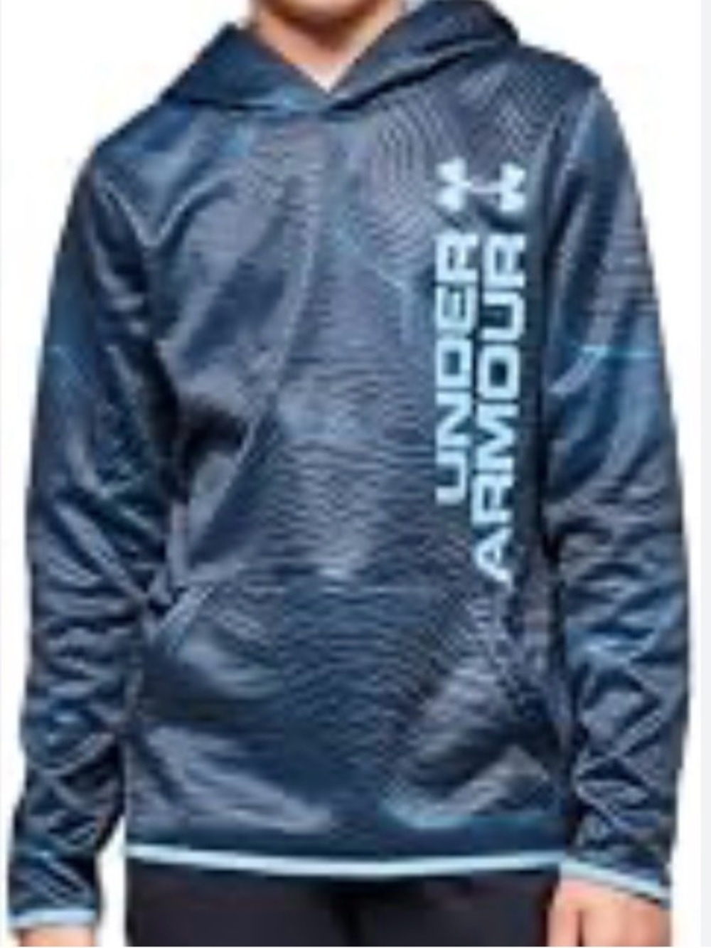 UNDER ARMOUR size youth XL, BLUE Hoodie with Light Blue Vertical Logo